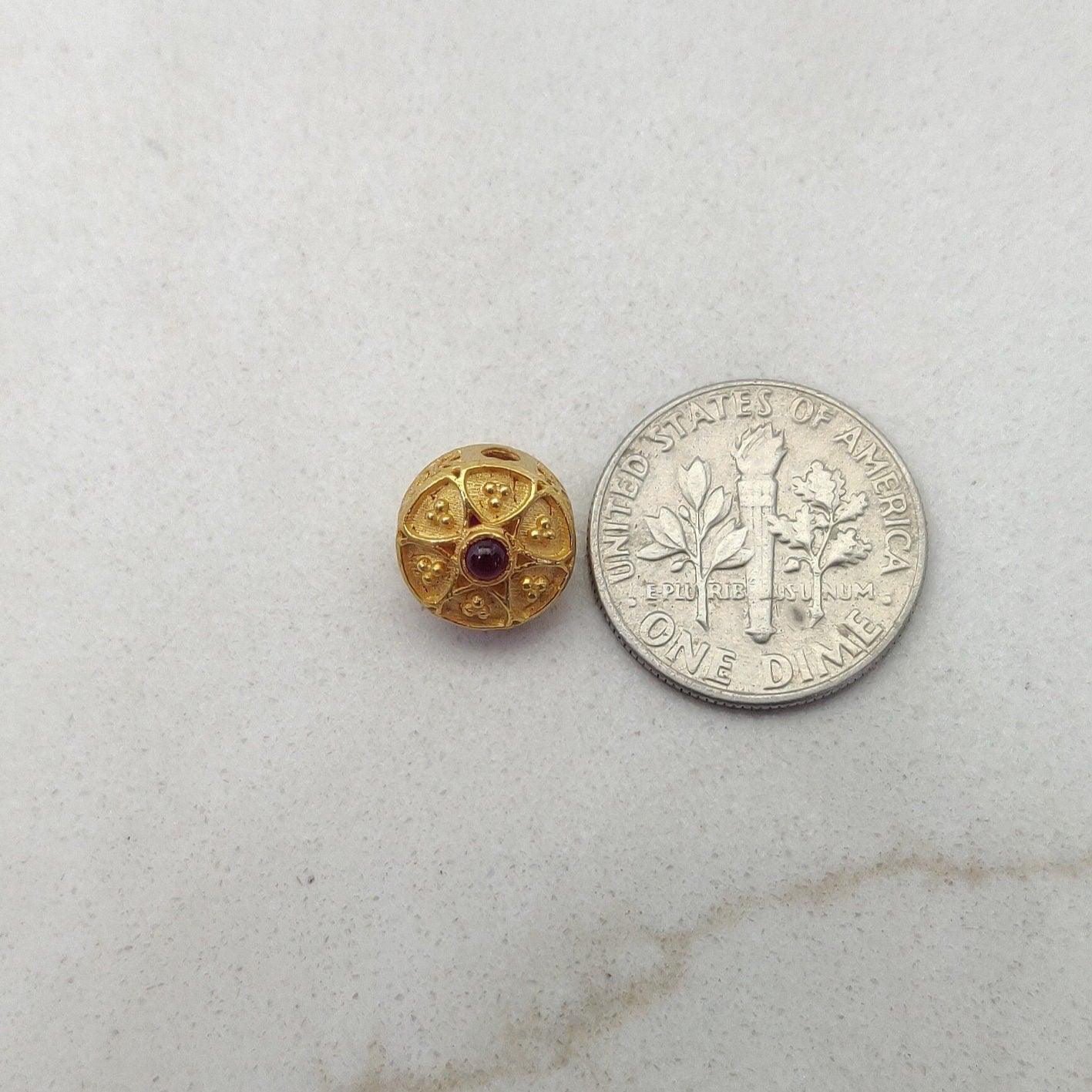 18 Carat Gold Fancy Rondelle DIY Beads With Red Stones