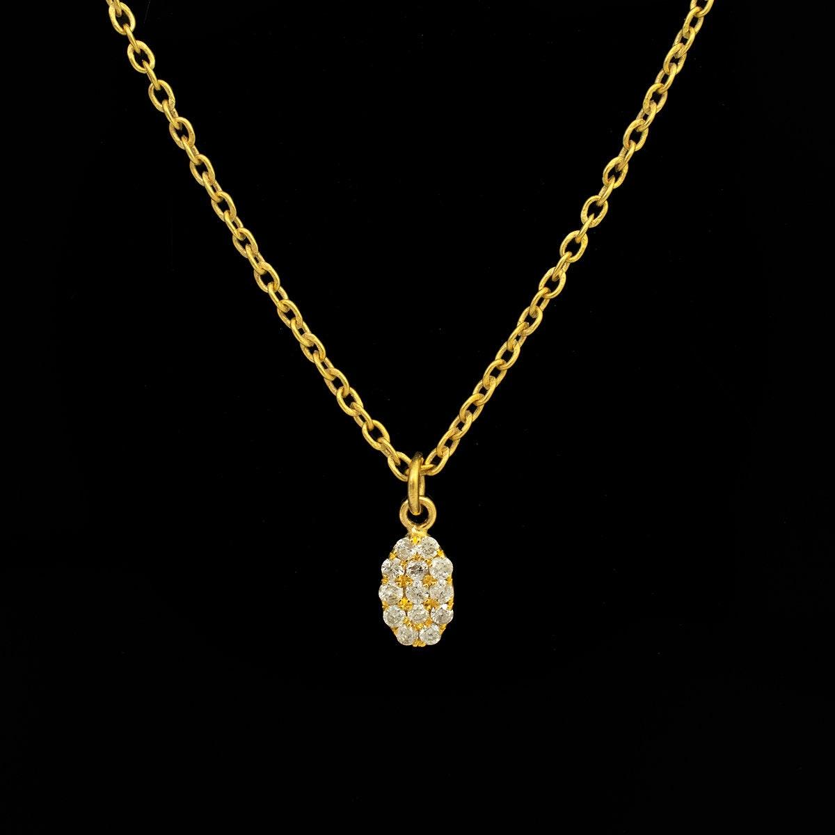 Oval 14k Gold Micro White Diamond Charm Pendant - SAR Gems