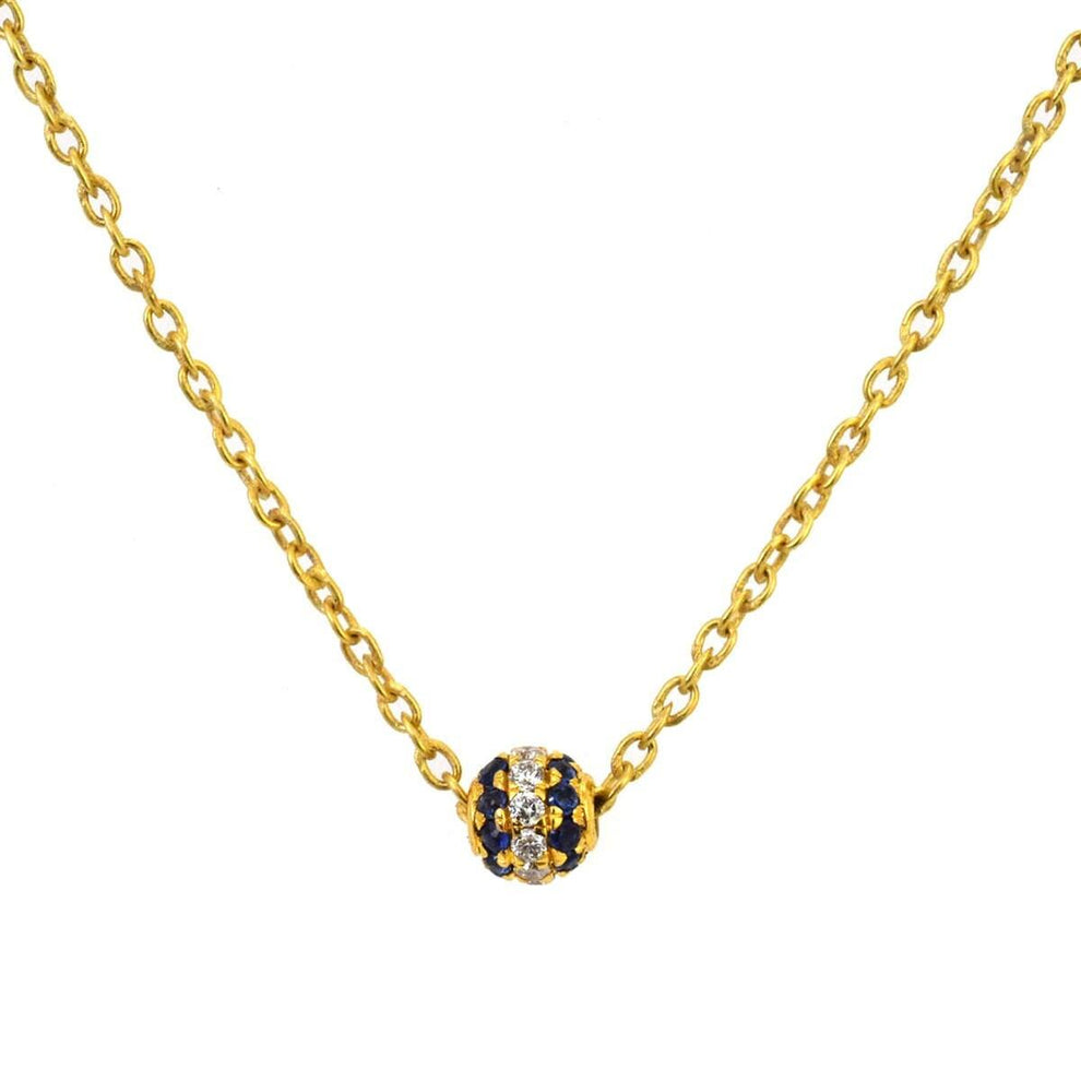 14k Solid Gold Blue Sapphire & Pave Diamond Ball Spacer Beads 4 mm