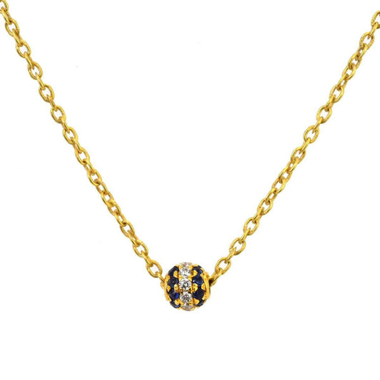 14k Solid Gold Blue Sapphire & Pave Diamond Ball Spacer Beads 4 mm - view 3
