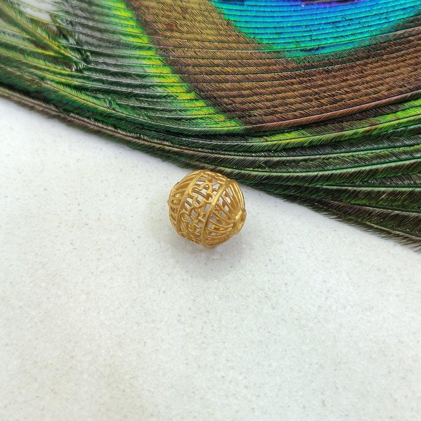 18 Karat Solid Yellow Gold Filigree Fancy Gold Spacer Bead Components 8mm