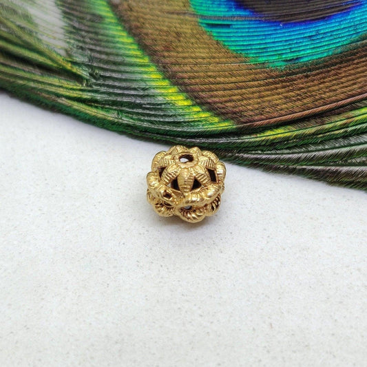 18K Solid Yellow Gold Wheel Gold Spacer Bead Components 9x9.5mm