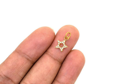 14k Gold Diamond Charm Star Dainty Pendant - SAR Gems
