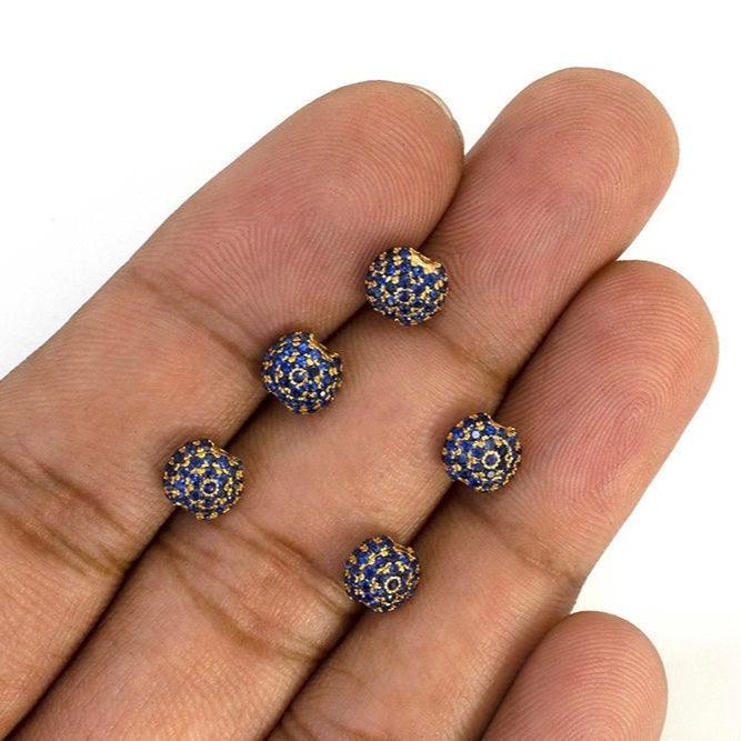 14k Solid Yellow Gold Blue Sapphire Spacer Beads