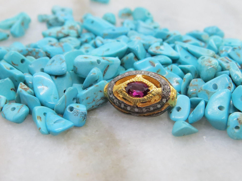 925 Sterling Silver Pave Diamond Multi-Gemstone Oval Beads