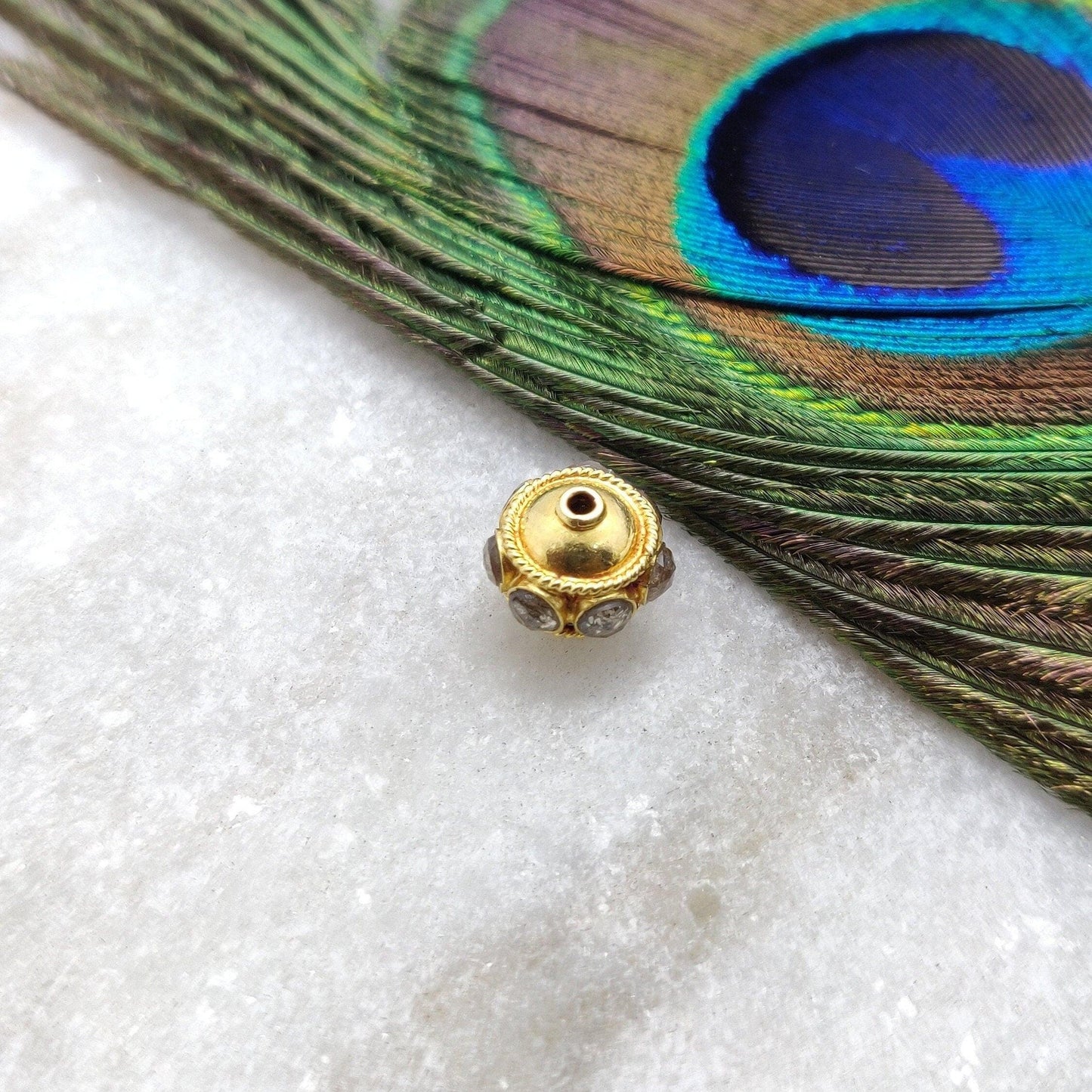 18K Gold Rondelle Diamond Spacer Bead Finding 8mm