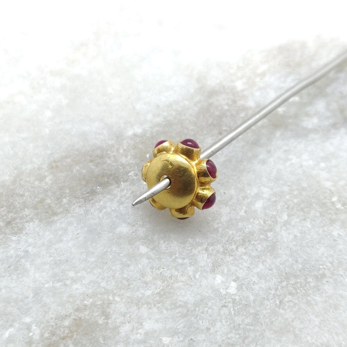 18K Gold Ruby Wheel Spacer Beads 4x10mm