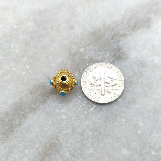 18K Gold Turquoise Ball Spacer Beads - view 3