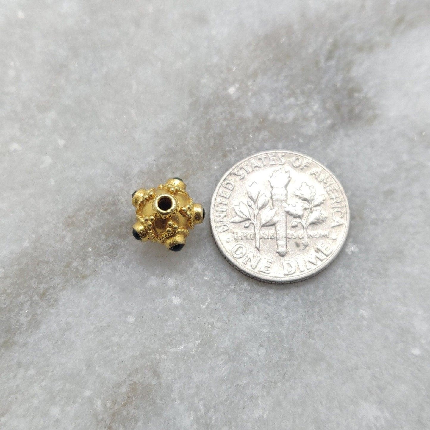 18KTT Solid Yellow Emerald Round Spacer Ball Beads 8mm