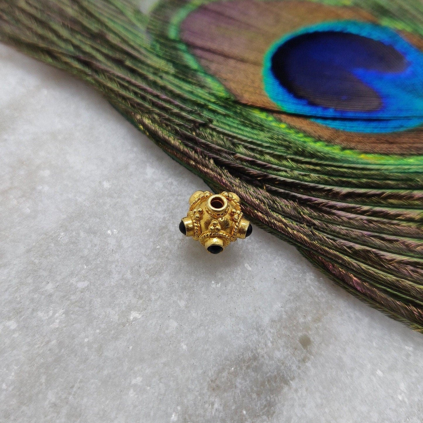 18KTT Solid Yellow Emerald Round Spacer Ball Beads 8mm