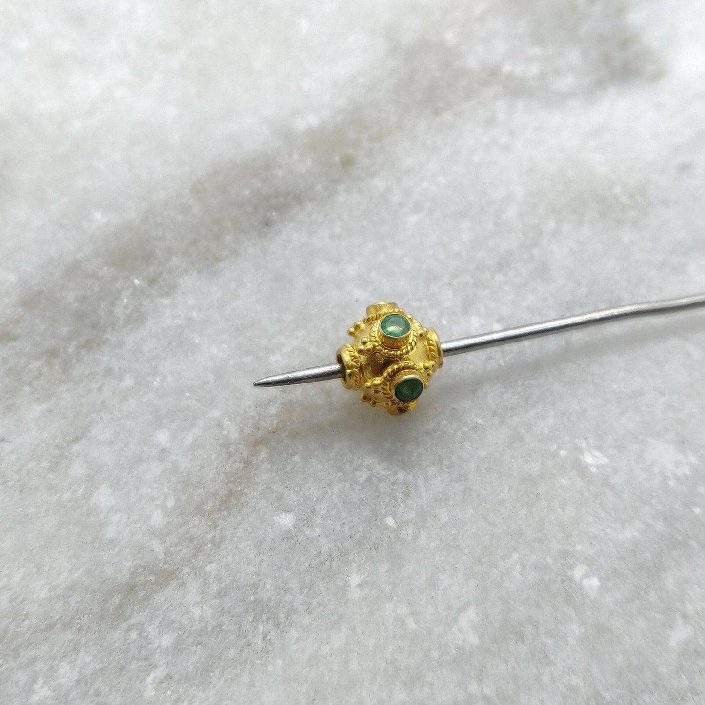 18K Gold Stone Studded Rondelle Beads 7.5mm