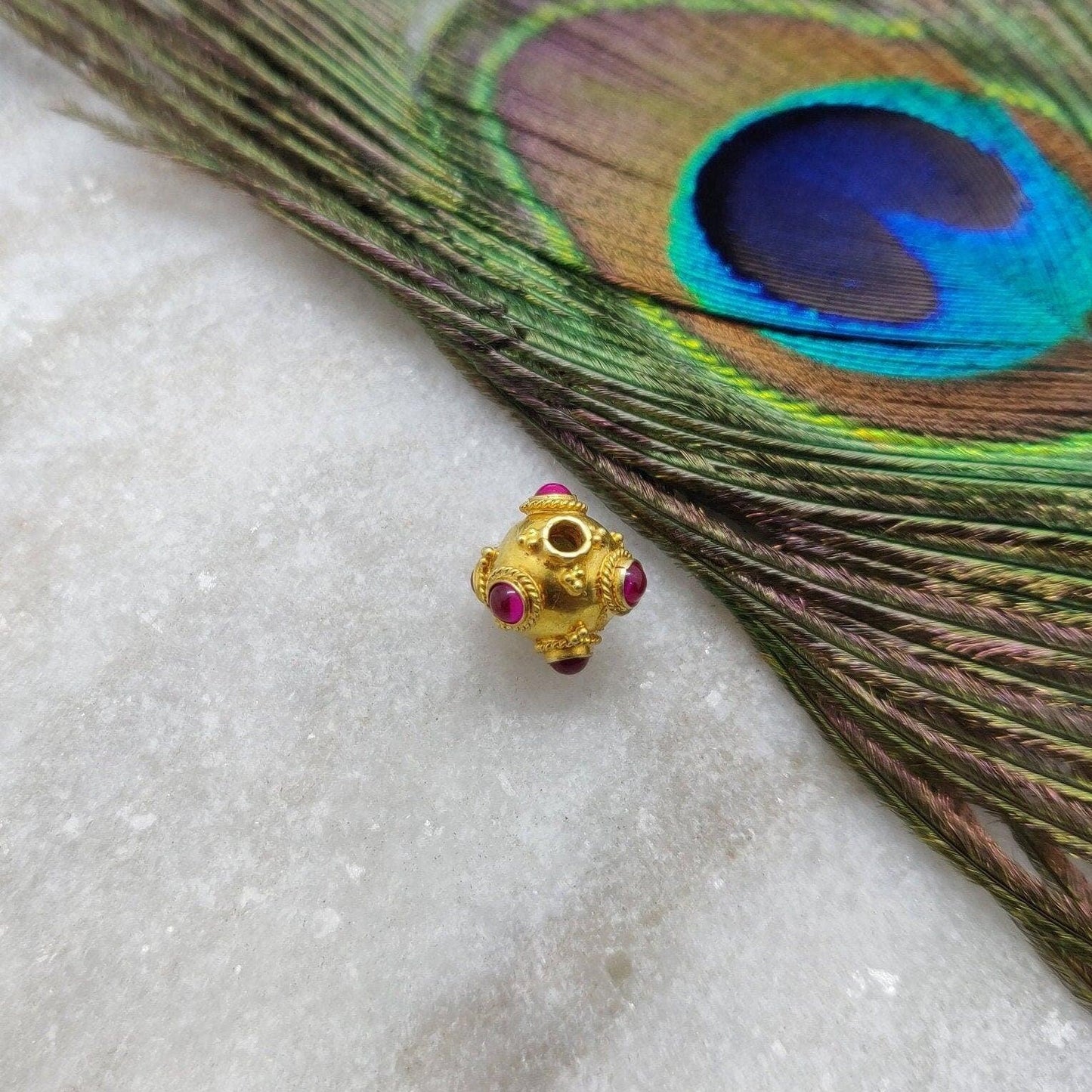 18 Karat Gold Ruby Ball Spacer Beads 11x10mm