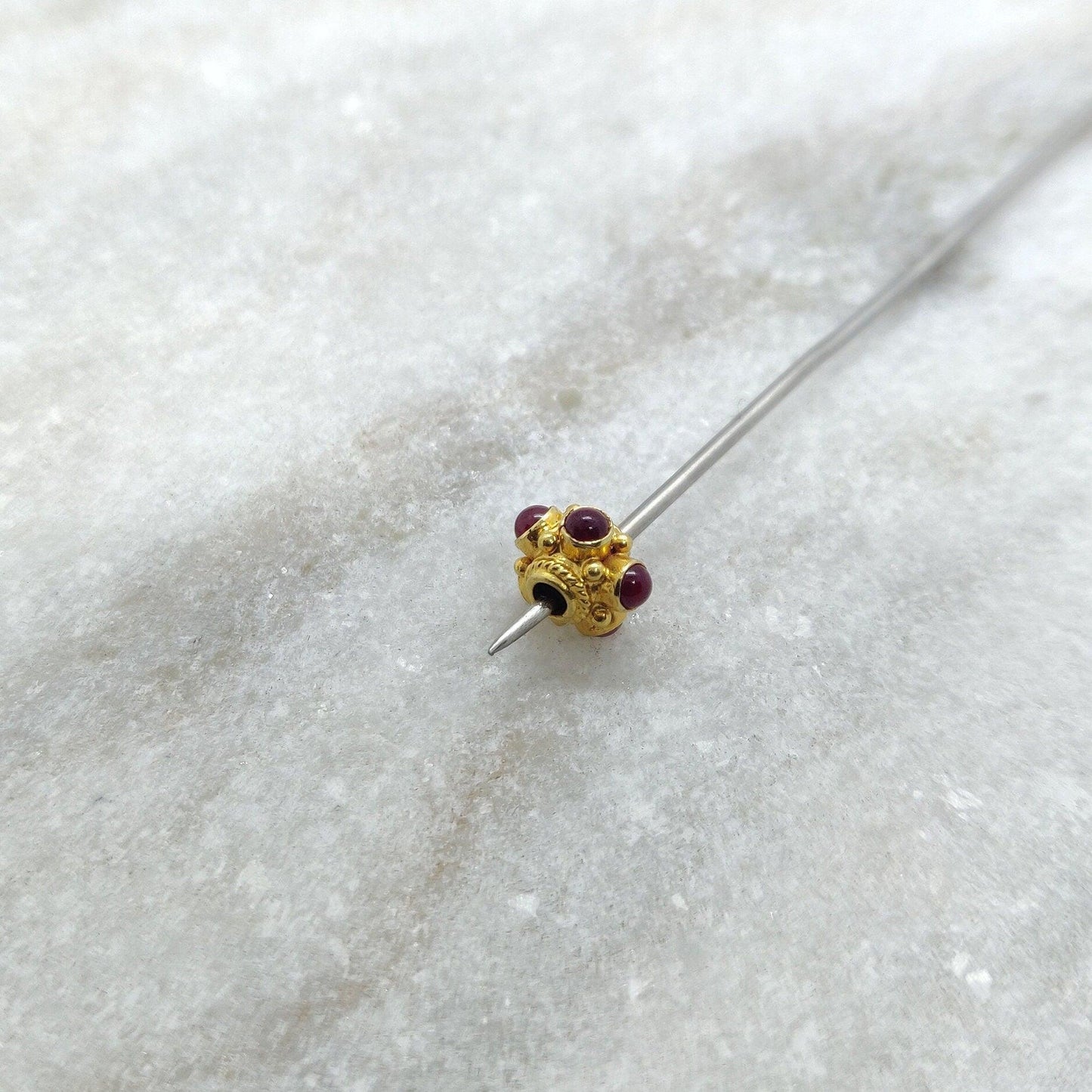 18 Karat Gold Wheel Spacer Beads with Ruby