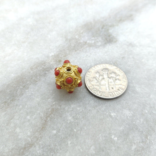 18 Carat Gold Coral Rondelle Beads - view 3
