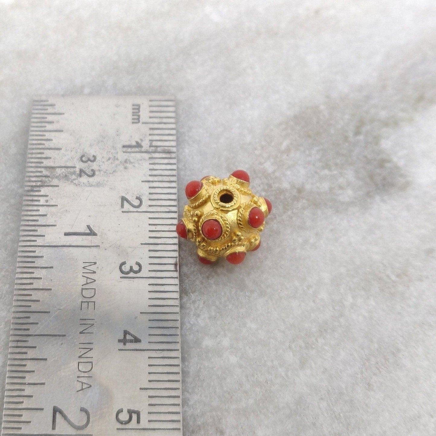 18 Carat Gold Coral Rondelle Beads