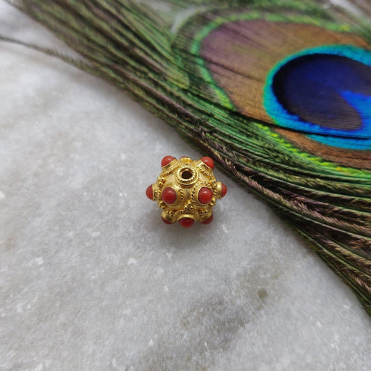 18 Carat Gold Coral Rondelle Beads