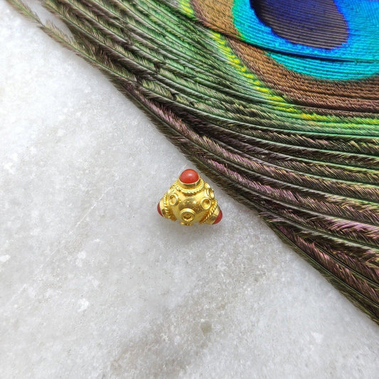 18k Yellow Gold Fancy Coral Charm Pendant 9x8mm - Sar Gems