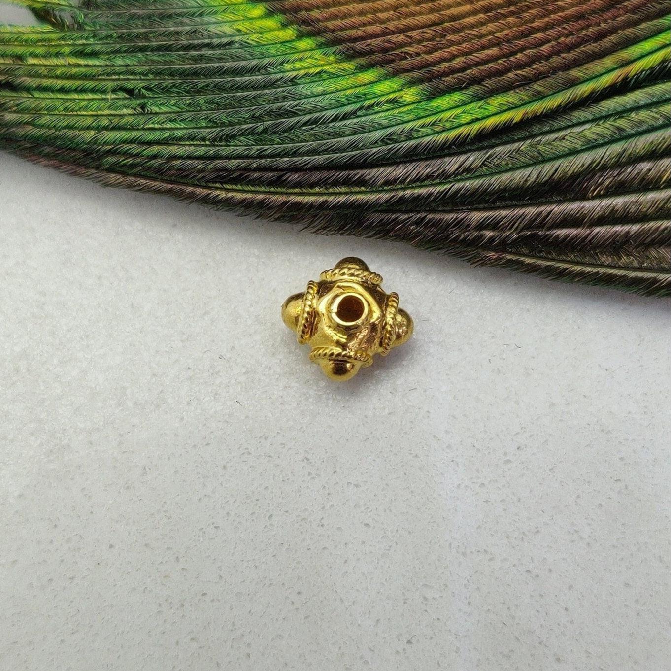 18 Karat Solid Yellow Gold Fancy Gold Spacer Bead Components 7x6mm