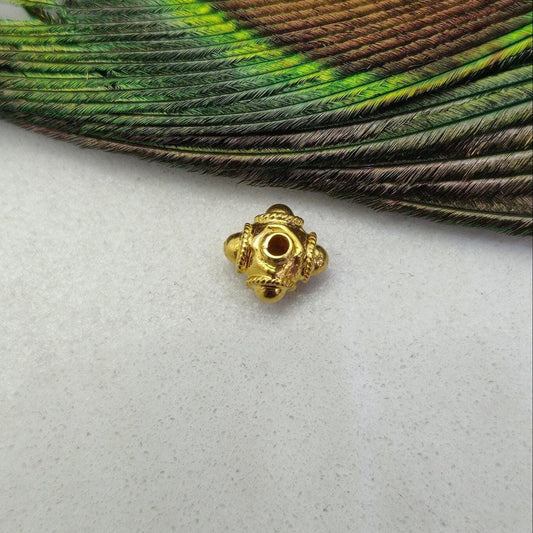 18 Karat Solid Yellow Gold Fancy Gold Spacer Bead Components 7x6mm