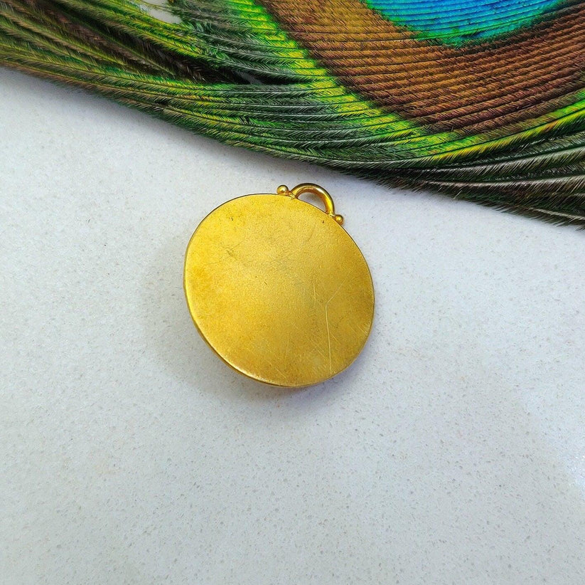 18k Solid Yellow Gold Turquoise Pendant