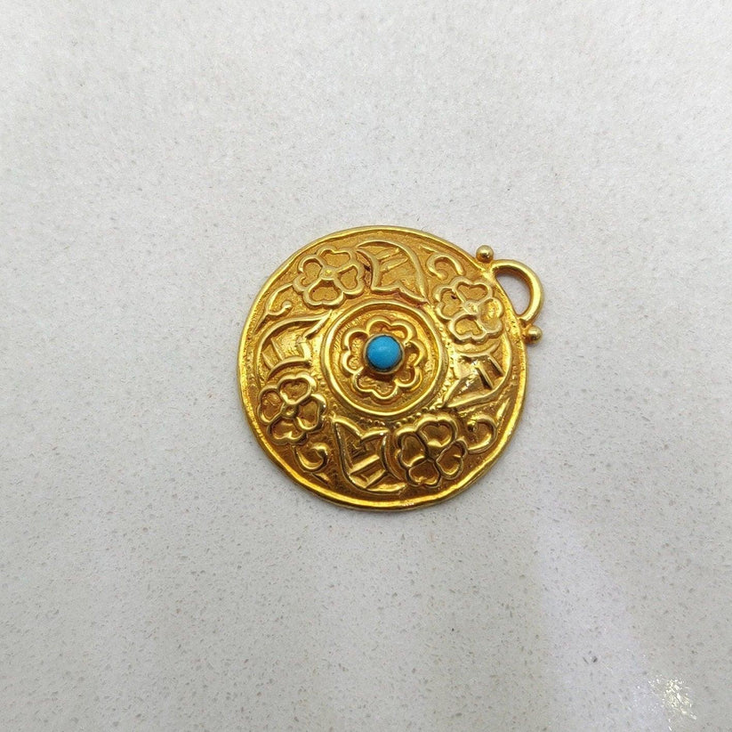 18k Solid Yellow Gold Turquoise Pendant