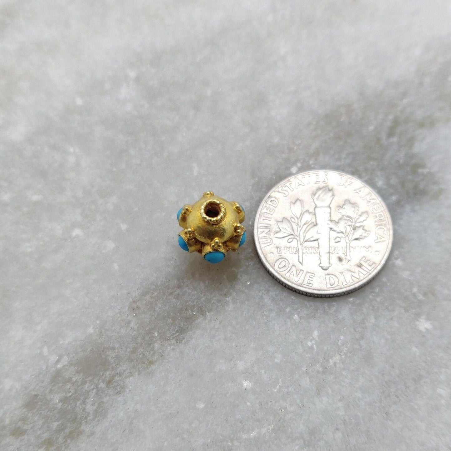 18 Carat Gold Turquoise Wheel Spacer Bead 9mm