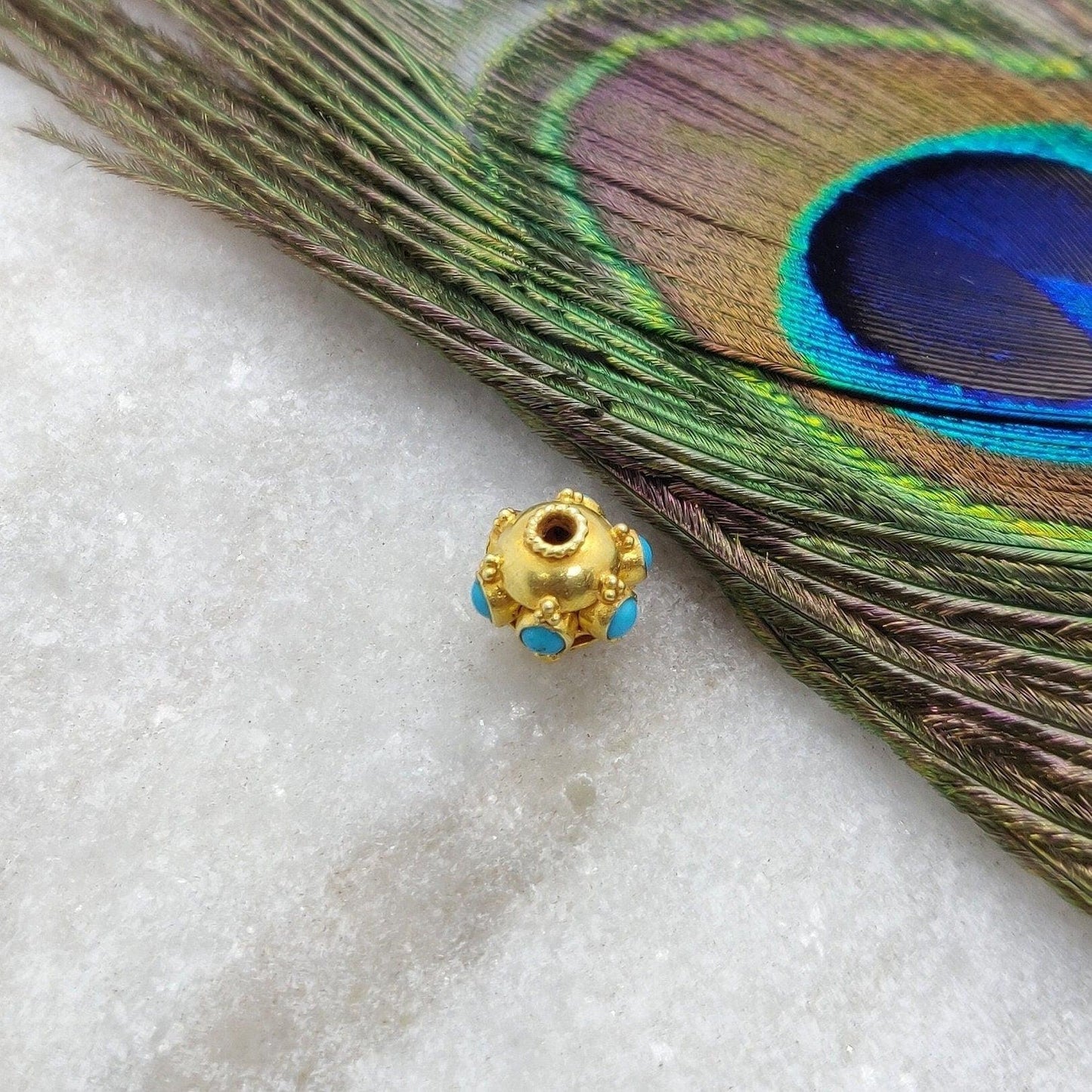 18 Carat Gold Turquoise Wheel Spacer Bead 9mm