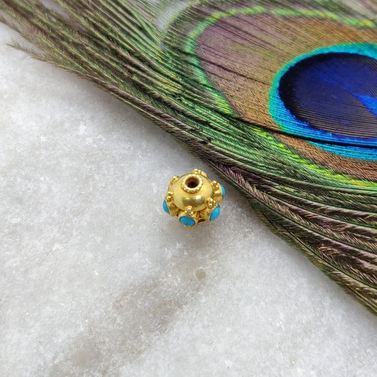 18 Carat Gold Turquoise Wheel Spacer Bead 9mm