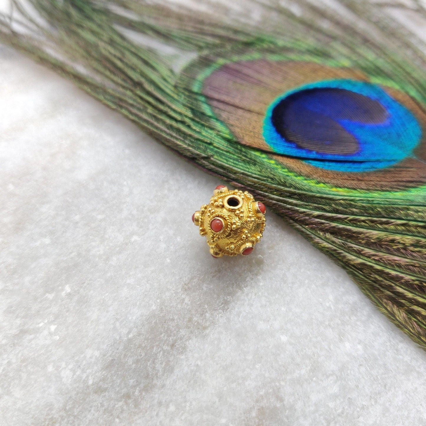 18K Gold Coral Spacer Beads - 10 MM