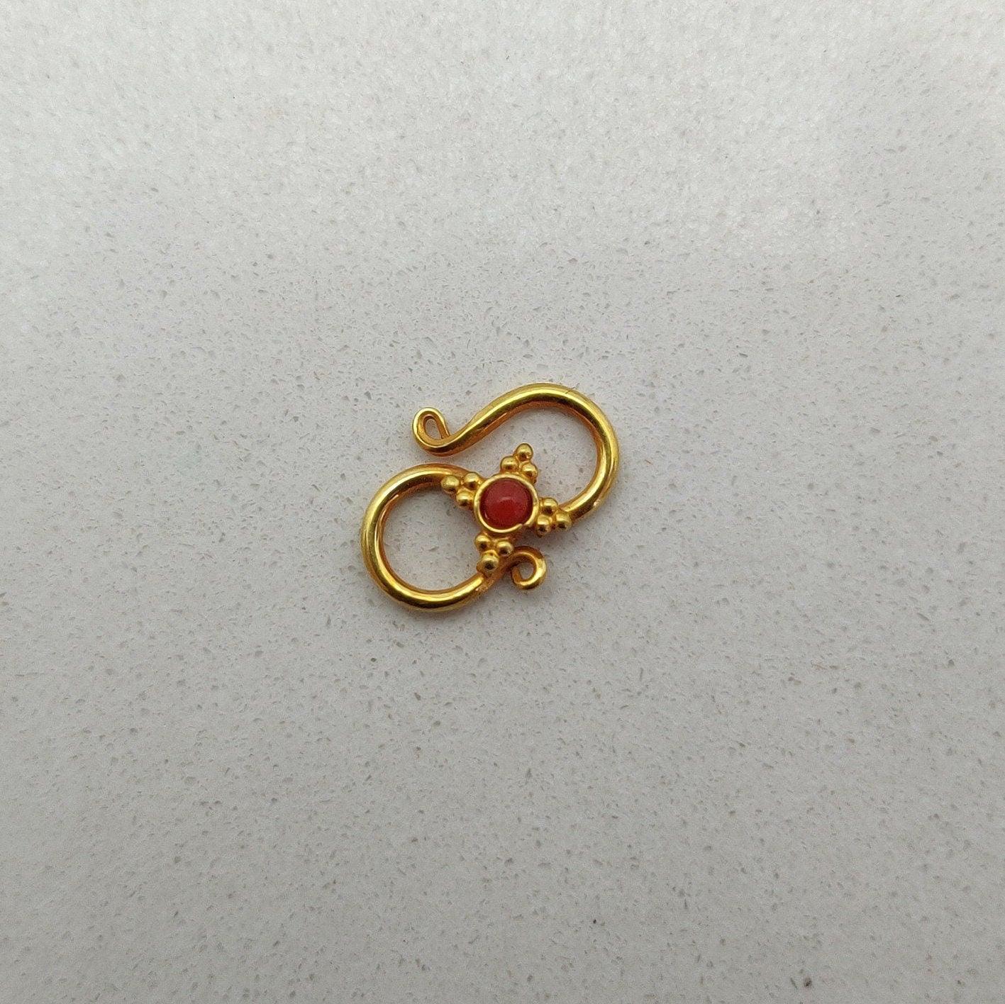 18KT Gold Coral Stone S-Clasp Finding 12mm: Natural