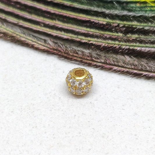 14k Solid Yellow Gold Pave Diamond Ball Beads 4 mm