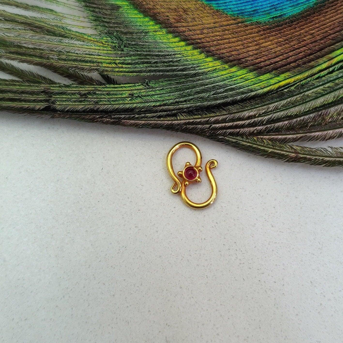 18 Karat Gold Ruby Gem Studded S Clasp Hook Finding: Red