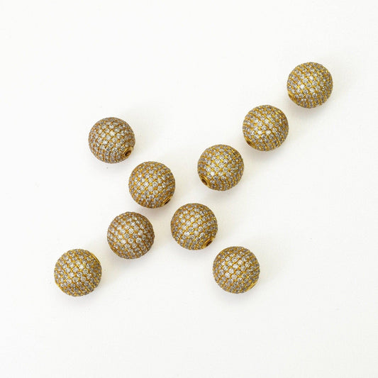 Diamond Beads Ball 14k Yellow Gold Pave Finding 8MM - SAR Gems