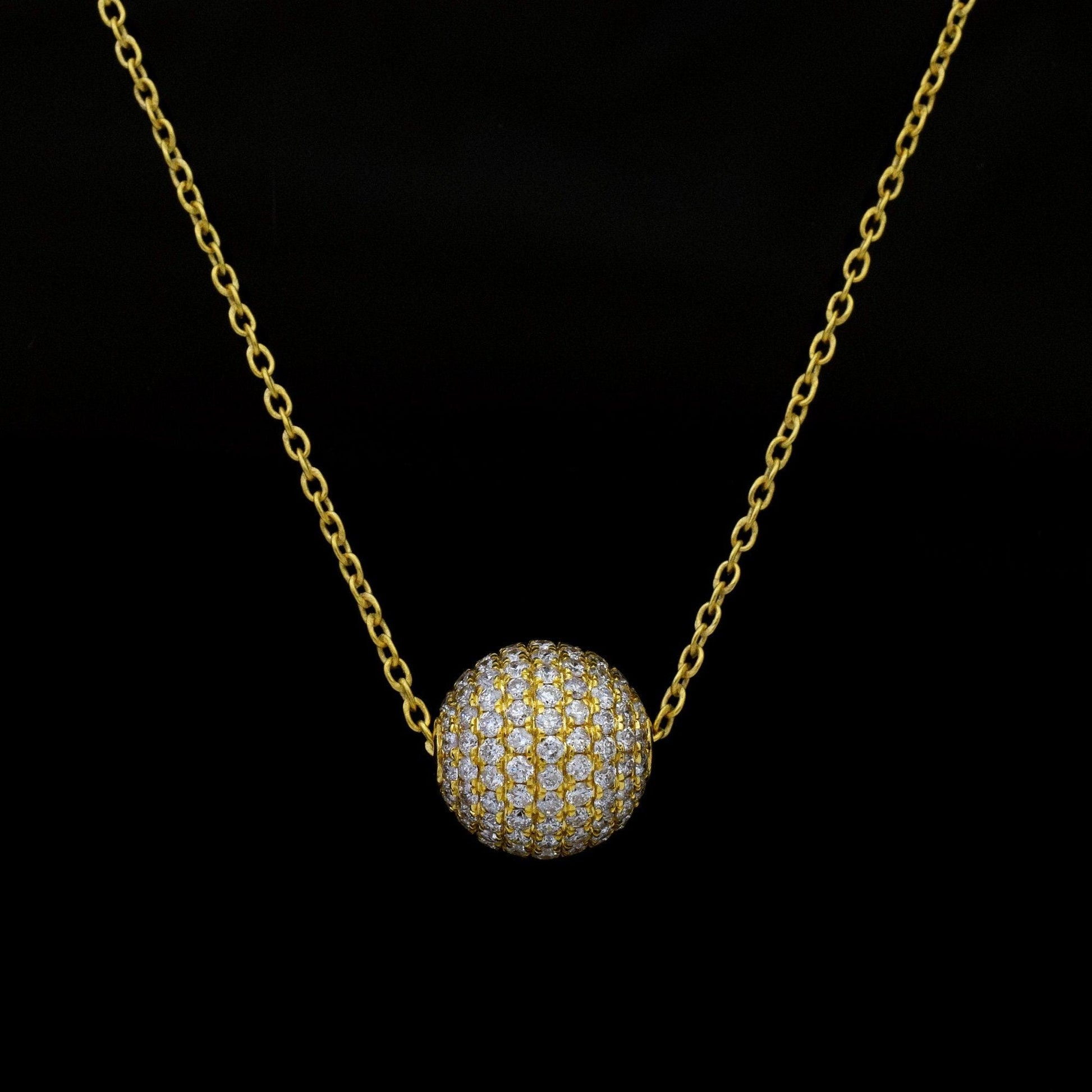 Diamond Beads Ball 14k Yellow Gold Pave Finding 8MM - SAR Gems