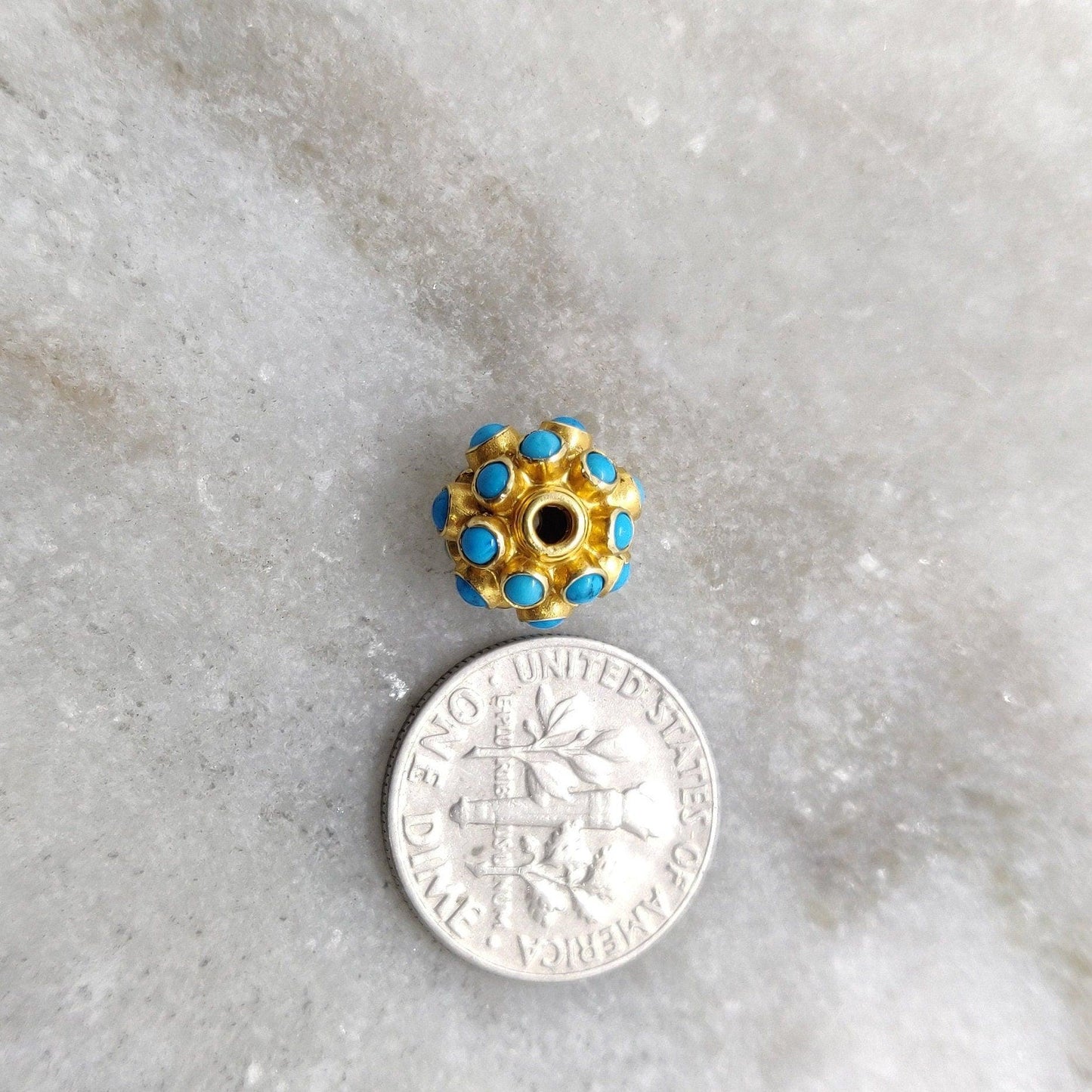 18 Karat Gold 9mm Turquoise Ball Spacer Beads