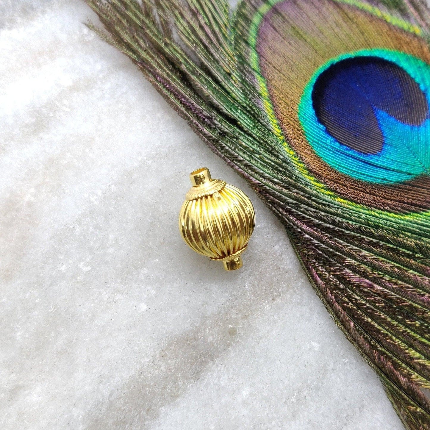 18KT Solid Yellow Gold Fancy Fluted Ball Beads 19x13.5mm