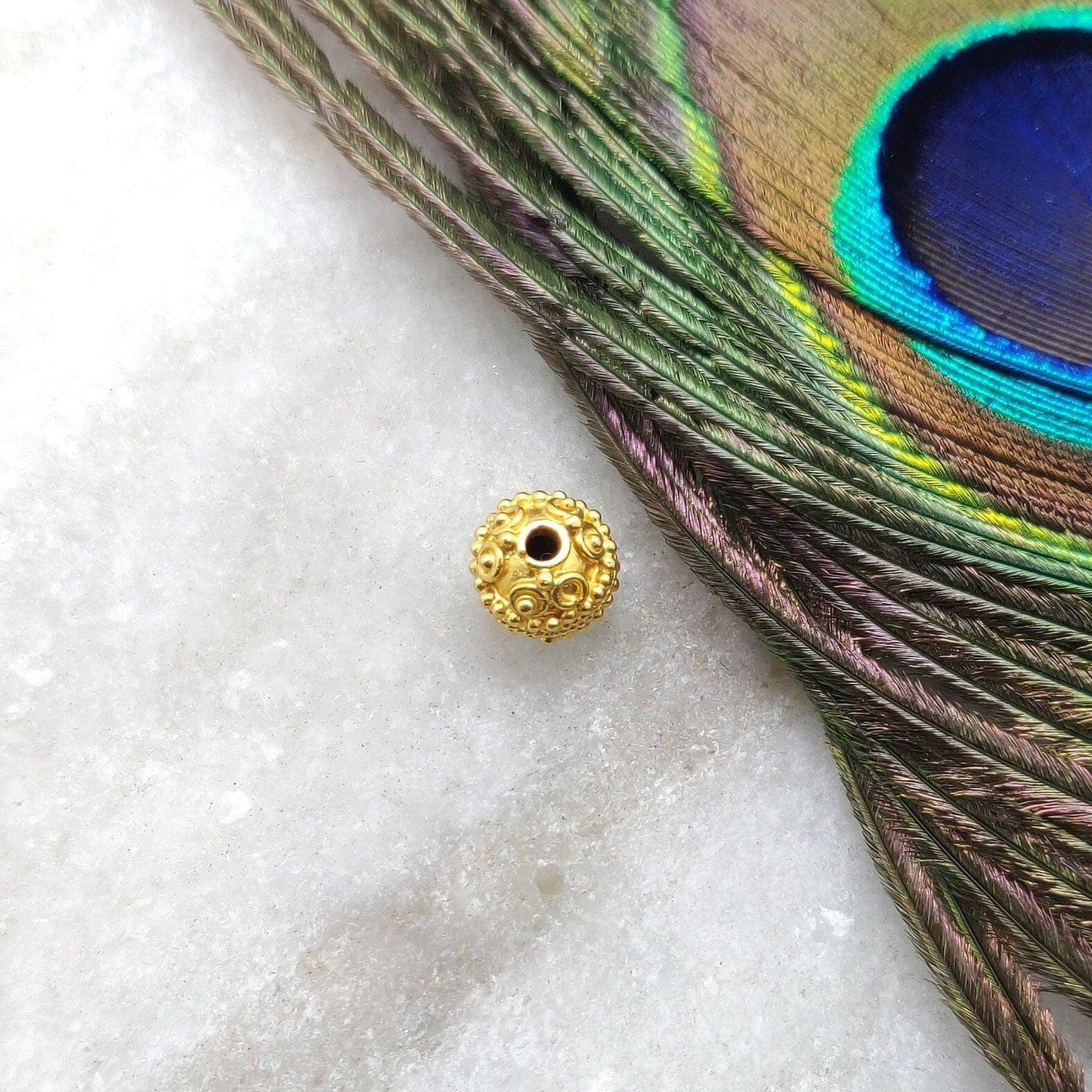 18 Karat Yellow Gold 7mm Antique Round Gold Spacer Bead Components