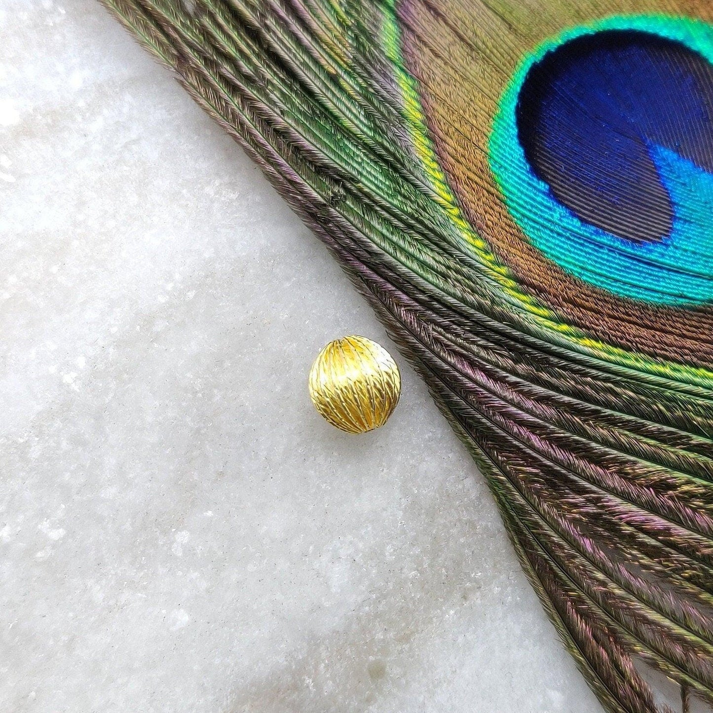 18KT Solid Gold Fluted Dainty Round Gold Spacer Bead Components 8mm