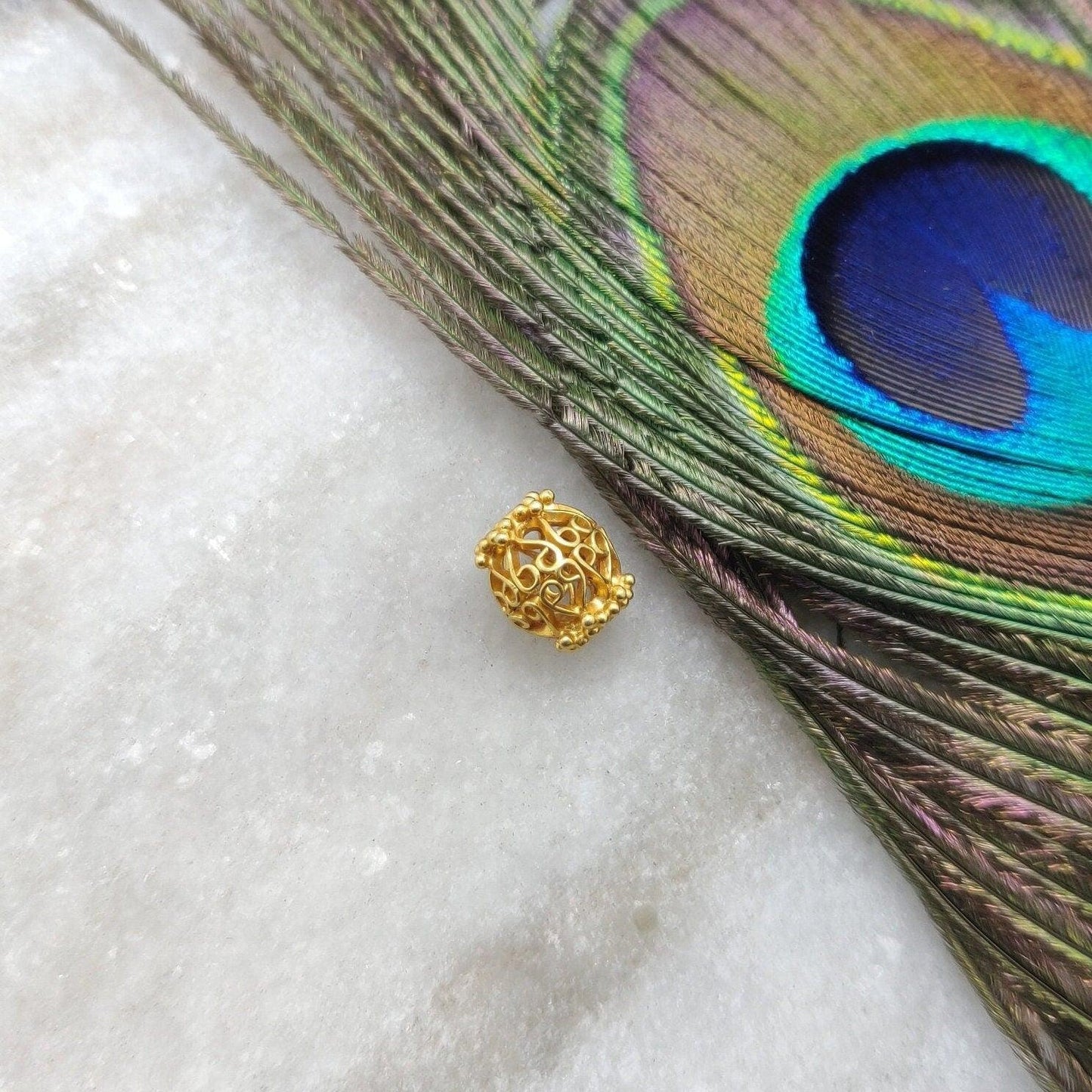 18KT Solid Yellow Gold Drum Textured Gold Spacer Bead Components 9x8mm