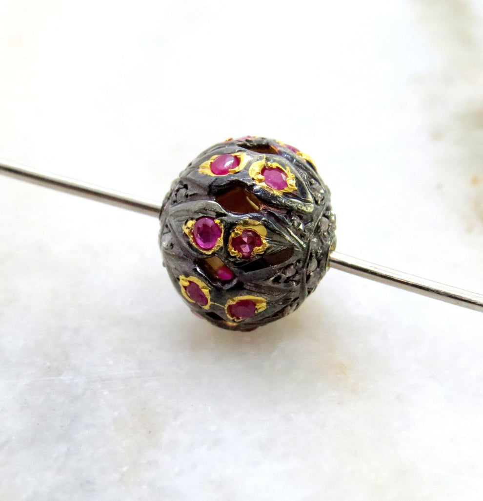 925 Sterling Silver Sapphire with Emerald & Ruby Spacer Bead