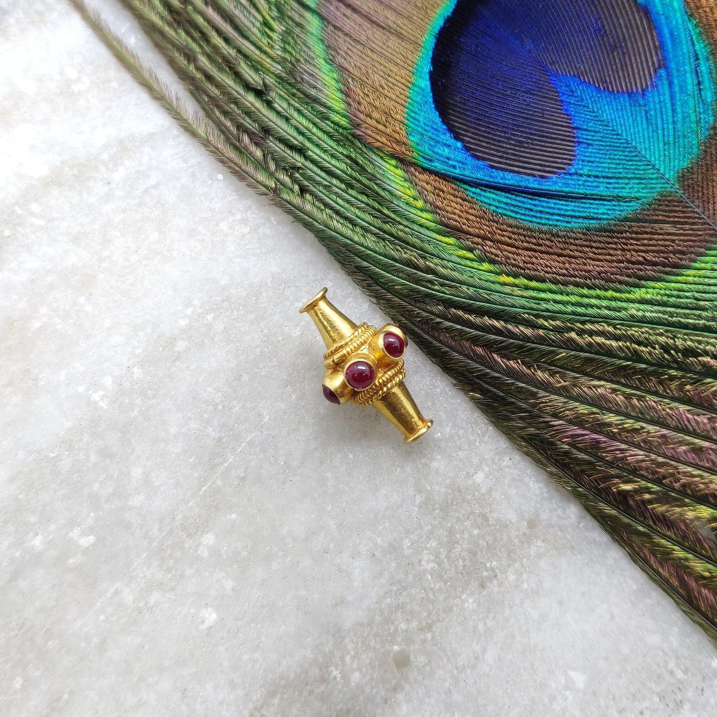 18K Gold Ruby Fancy Tube Beads - 10X15 MM