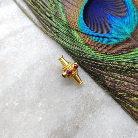 18K Gold Ruby Fancy Tube Beads - 10X15 MM