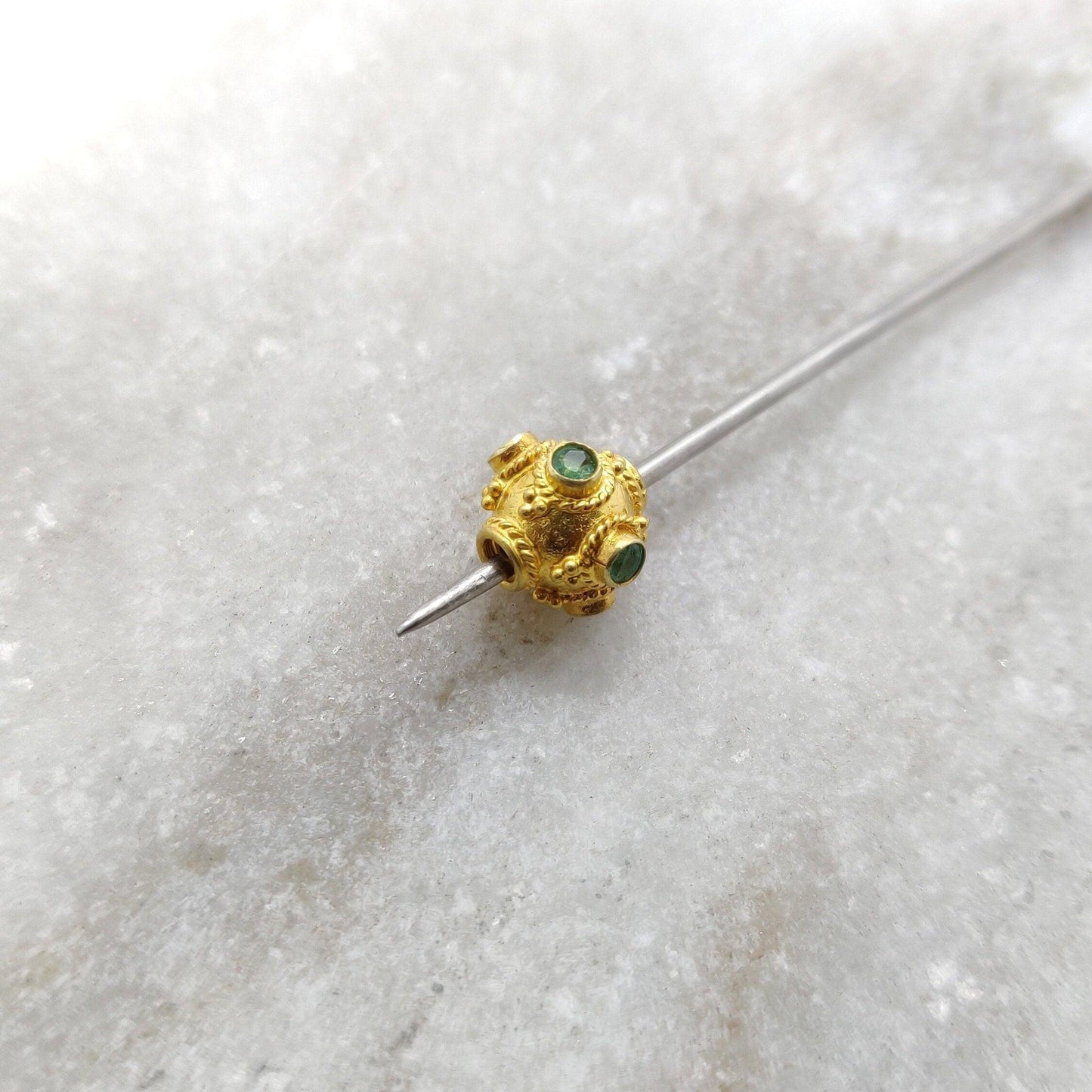 18K Gold Round Spacer Beads with Emerald