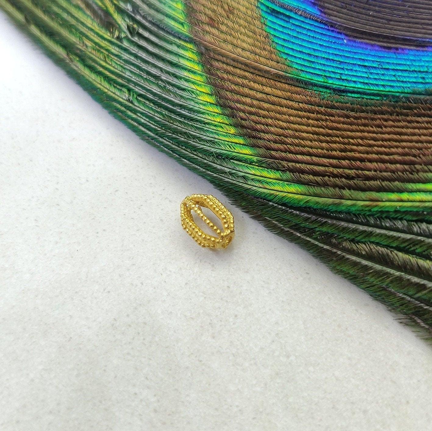 18KT Yellow Gold Filigree Tube Gold Spacer Bead Components 4x6.5mm