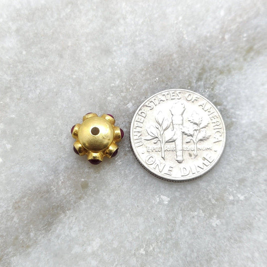 18K Gold Ruby Wheel Spacer Beads 4x10mm - view 3