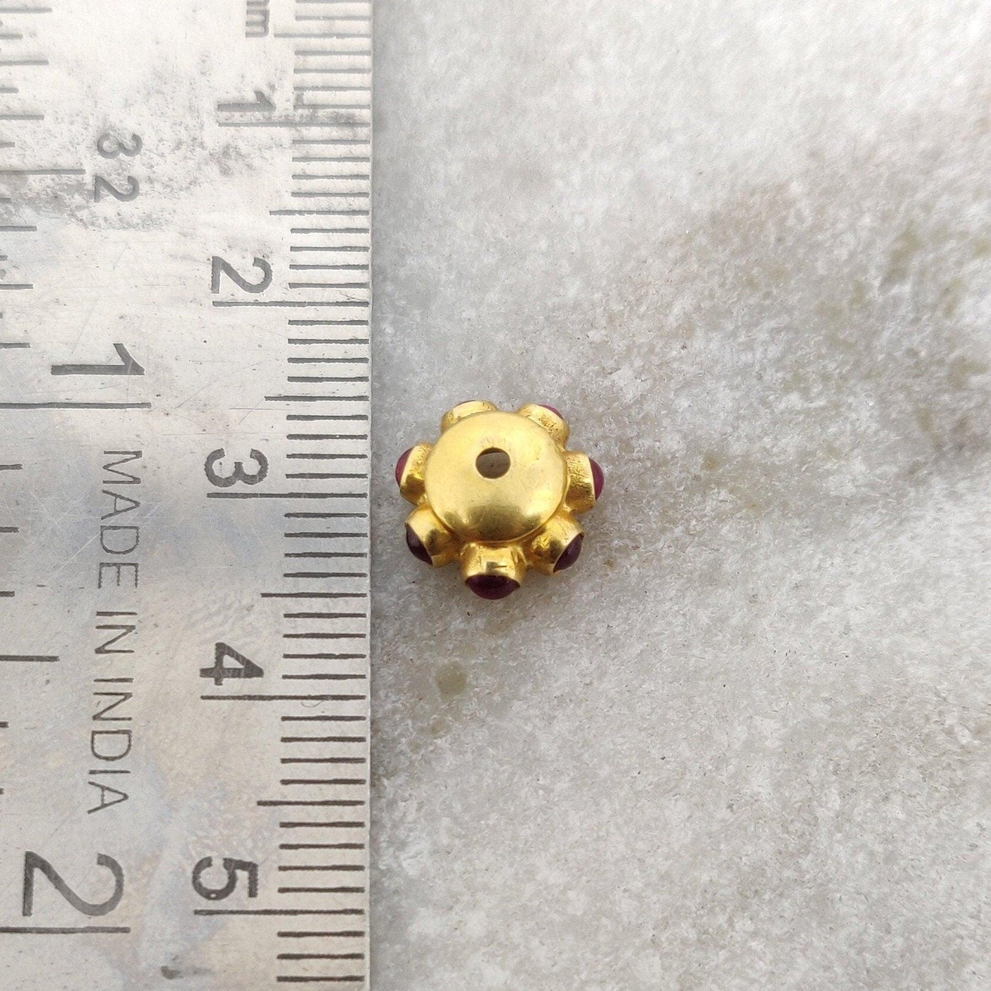 18K Gold Ruby Wheel Spacer Beads 4x10mm