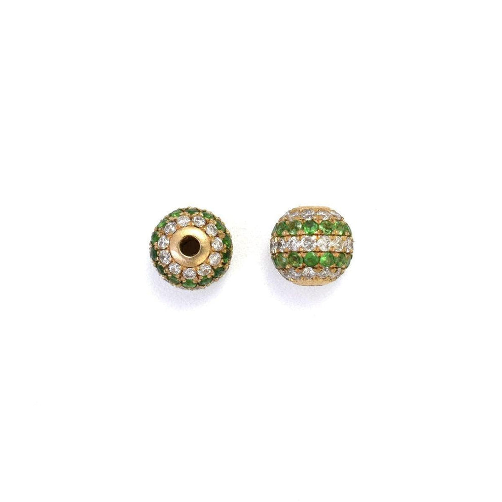 14k Solid Yellow Gold Pave Diamond & Tsavorite Ball Beads 6mm