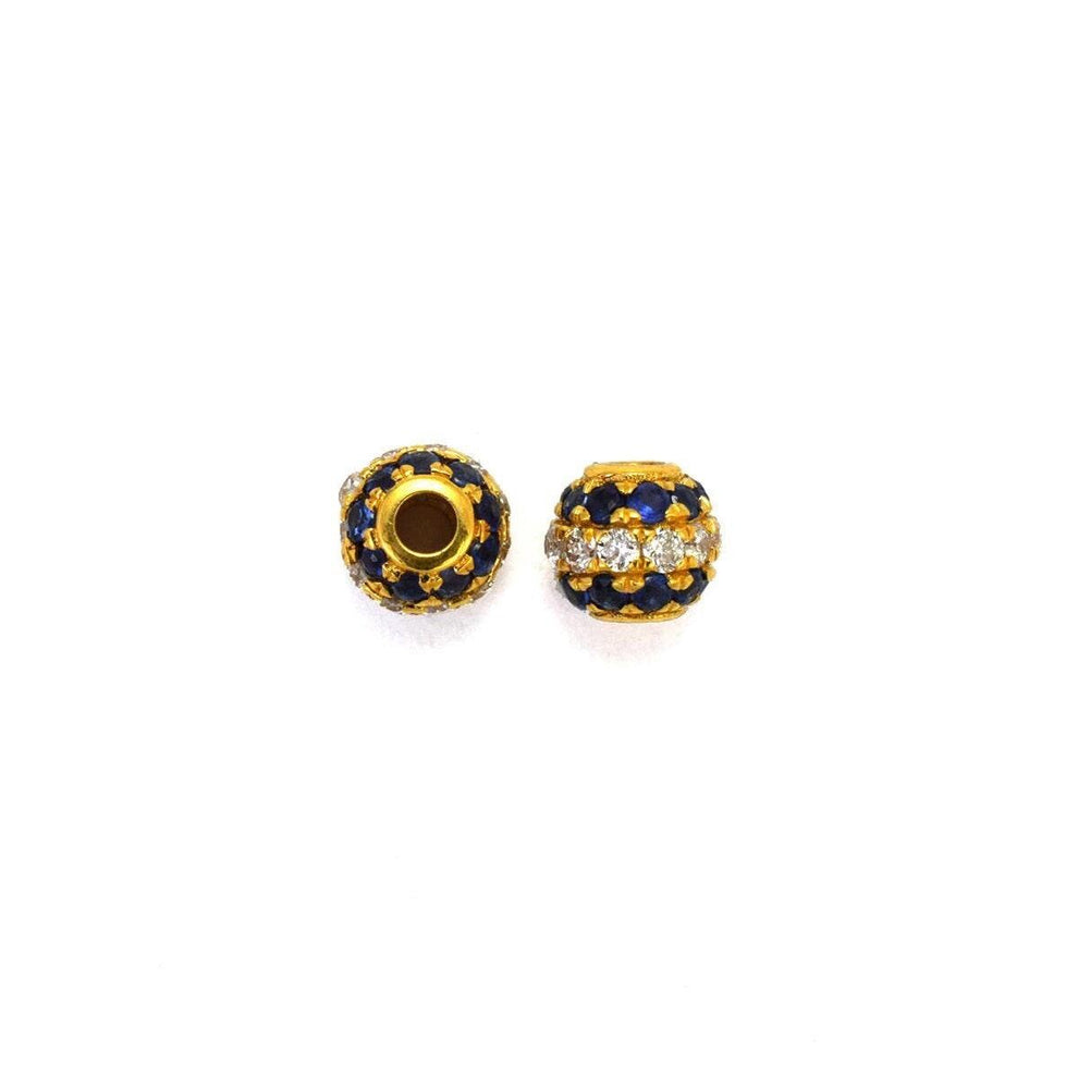 14k Solid Gold Blue Sapphire & Pave Diamond Ball Spacer Beads 4 mm