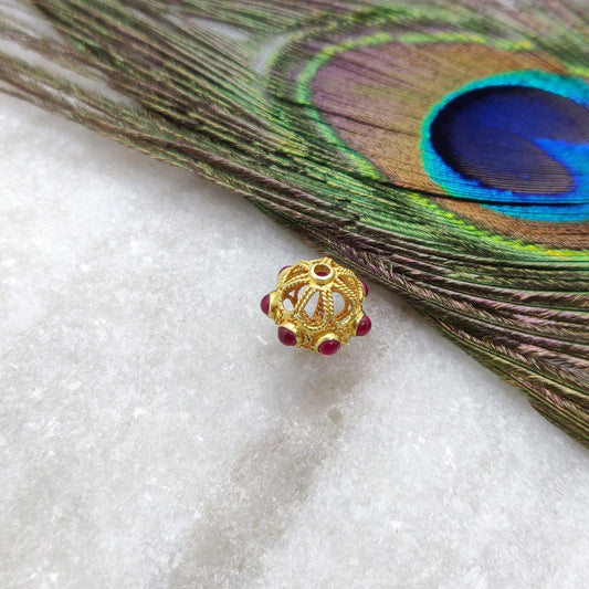 18 Carat Gold Ruby Fancy Spacer Beads 12mm