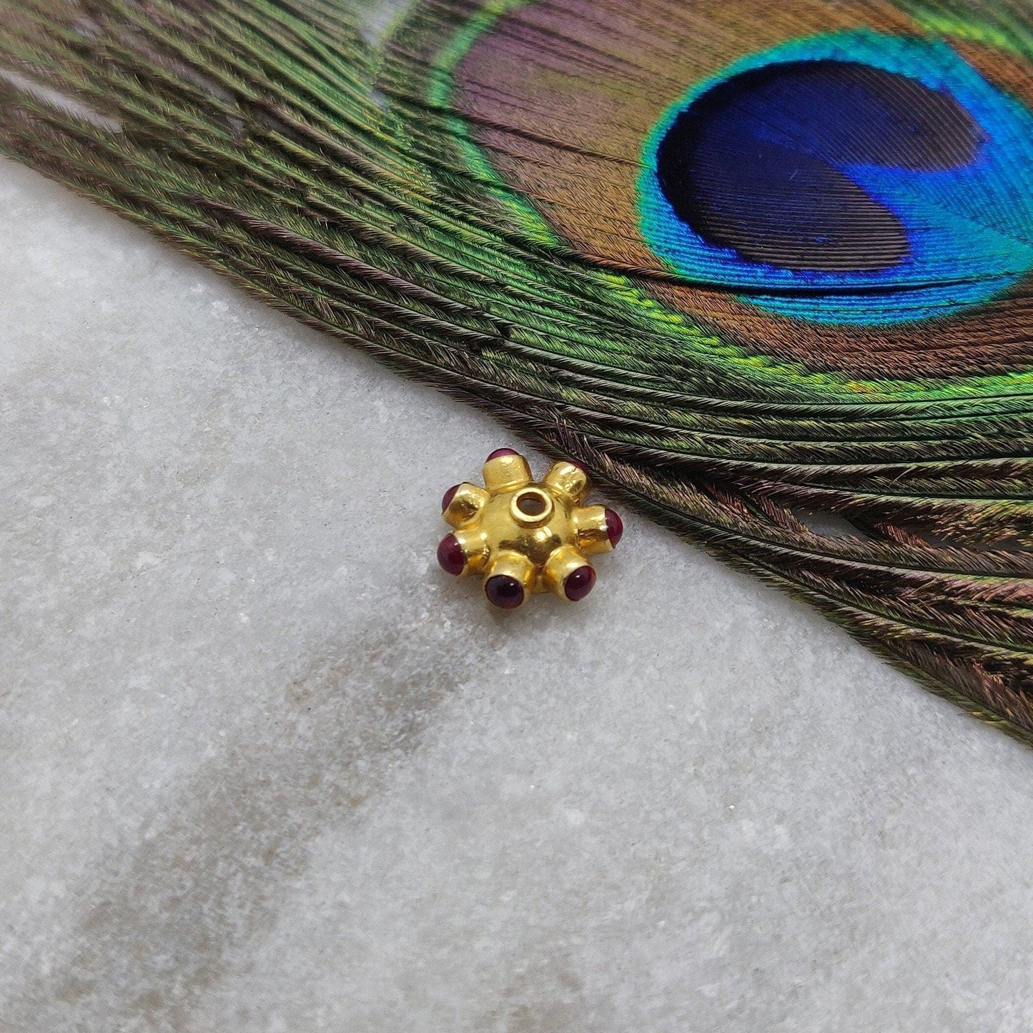 18KTT Gold Ruby Wheel Spacer Beads